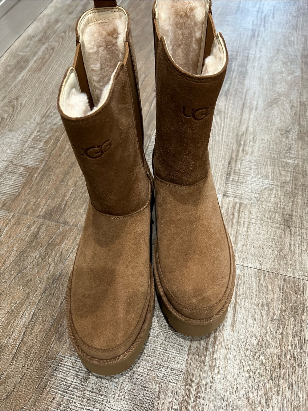 UGG Mid-Calf Suede Boots in Chestnut Brown